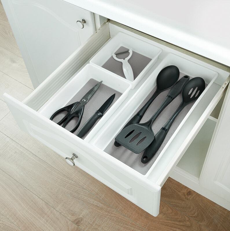 3 x Plastic Kitchen Cutlery Tray Organiser Rack Holder Drawer Insert Storage