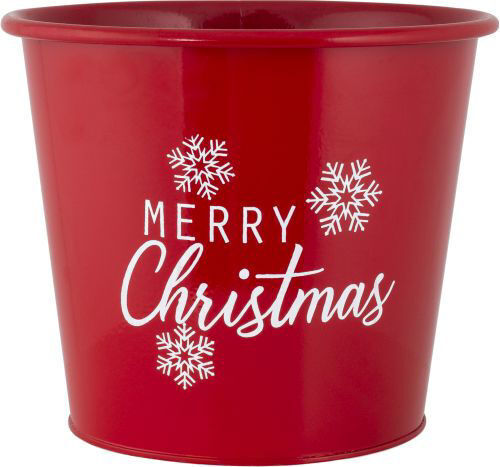 Metal Merry Christmas White Plant Pot Pail Planter Trough Xmas Decor Snow Flakes