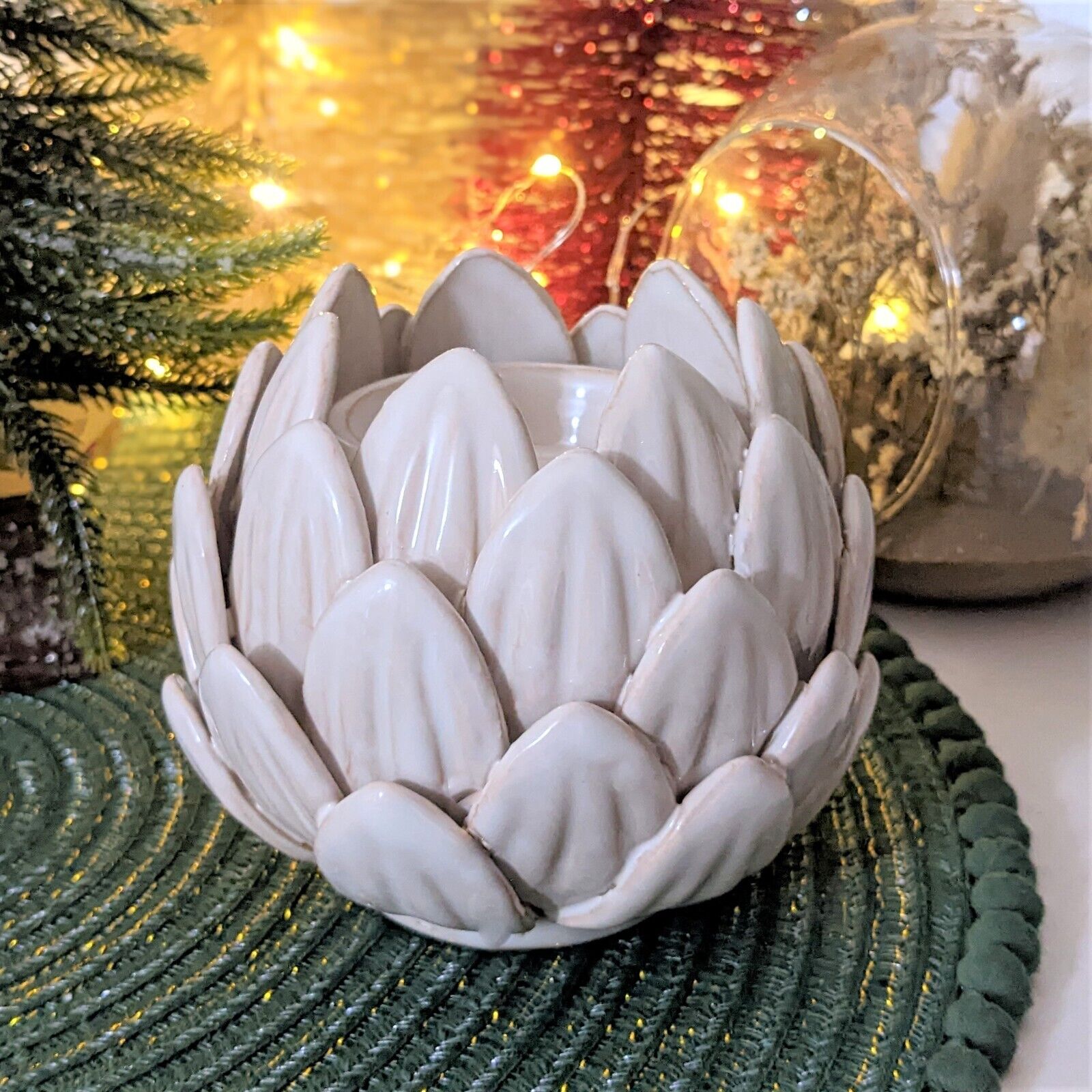 Beige Natural Artichoke Ceramic Tealight Candle Holder Home Xmas Autumn Decor