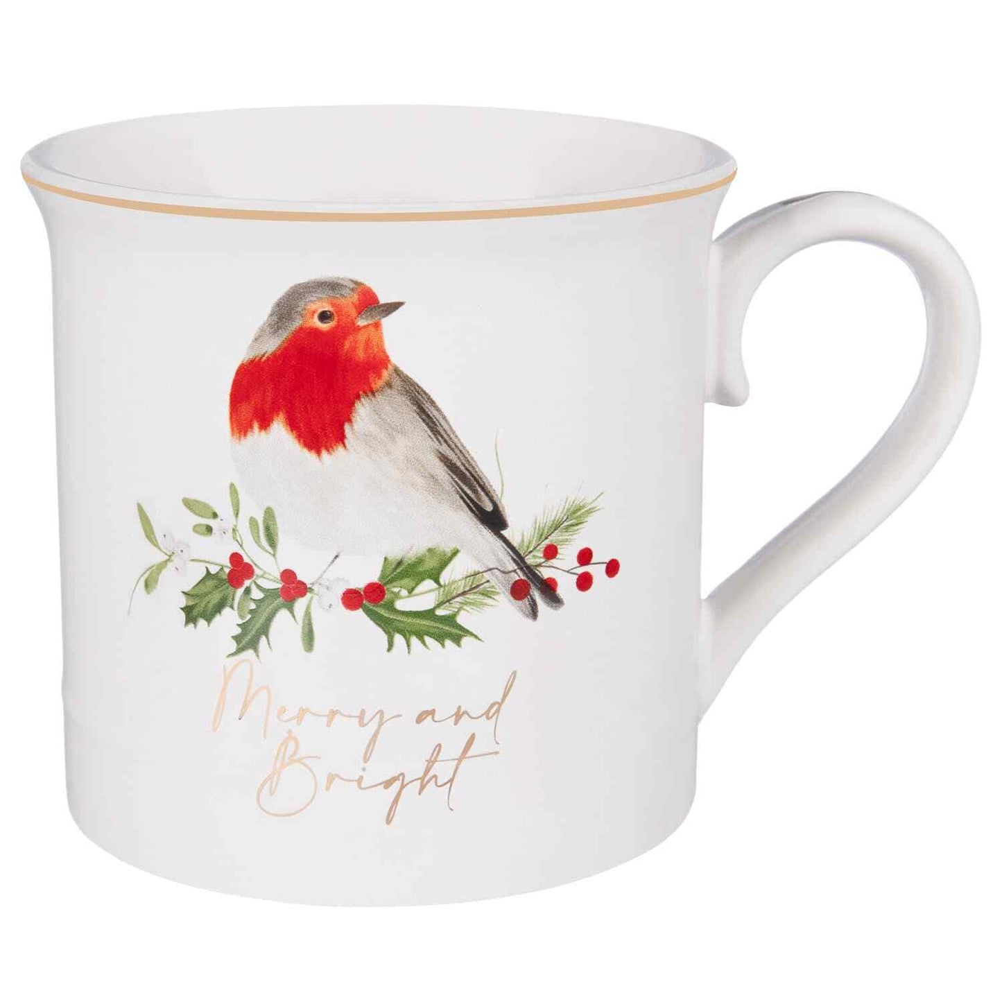 Winter Robin Tankard Tea Coffee Gift Gold Rim Mug Merry Bright Little Christmas