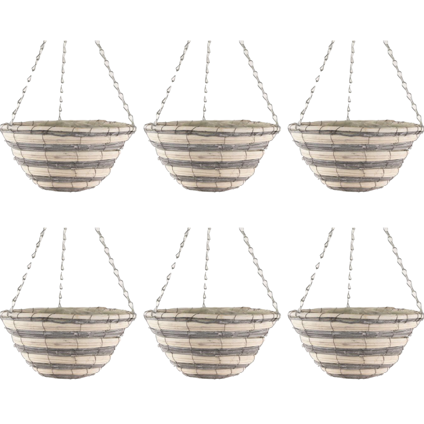 6X 30cm 12Inch Natural Grey Cream Wicker Hanging Basket Lined Willow Planter
