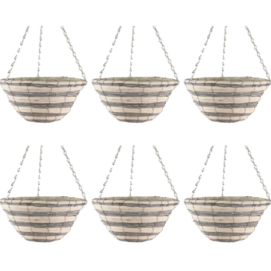 6X 30cm 12Inch Natural Grey Cream Wicker Hanging Basket Lined Willow Planter