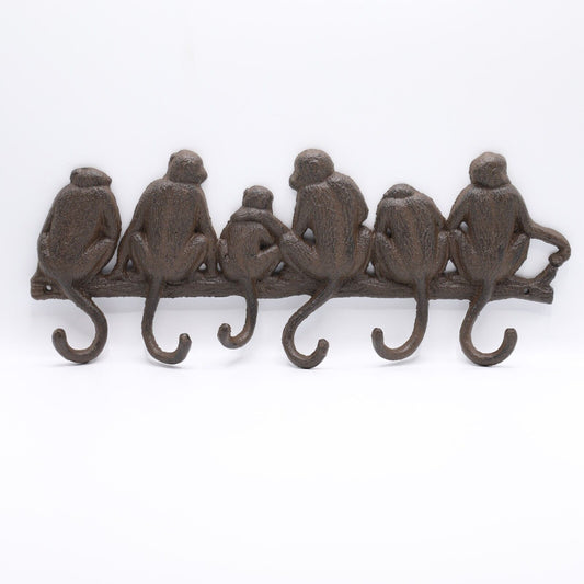 Cast Iron Monkey Family Tail Coat Rack Wall Hooks Key Towel Hanger Rustic Safari