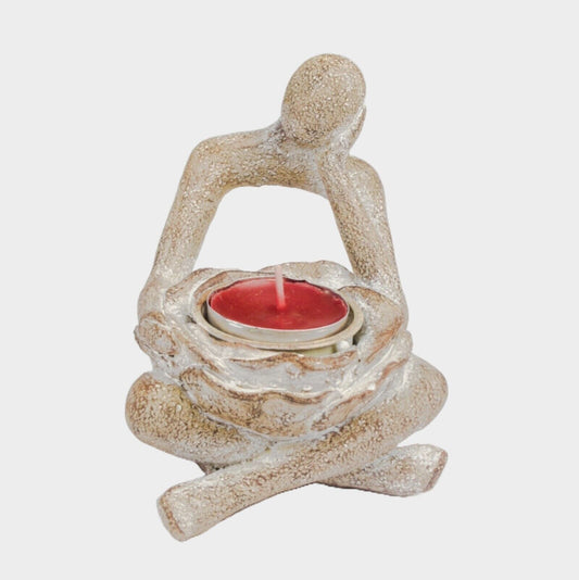 Resin Tealight Holder Figure Antique Beige Tealight Candle Holder Tabletop Decor