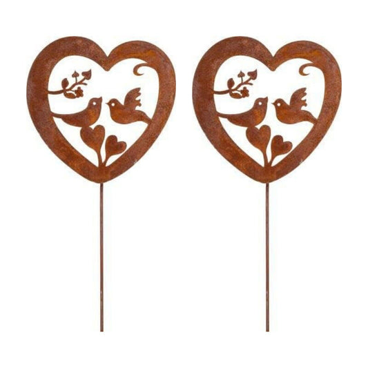 2Pc Outdoor Rustic Rusty Metal Spike Love Bird Garden Plaque Silhouette Ornament