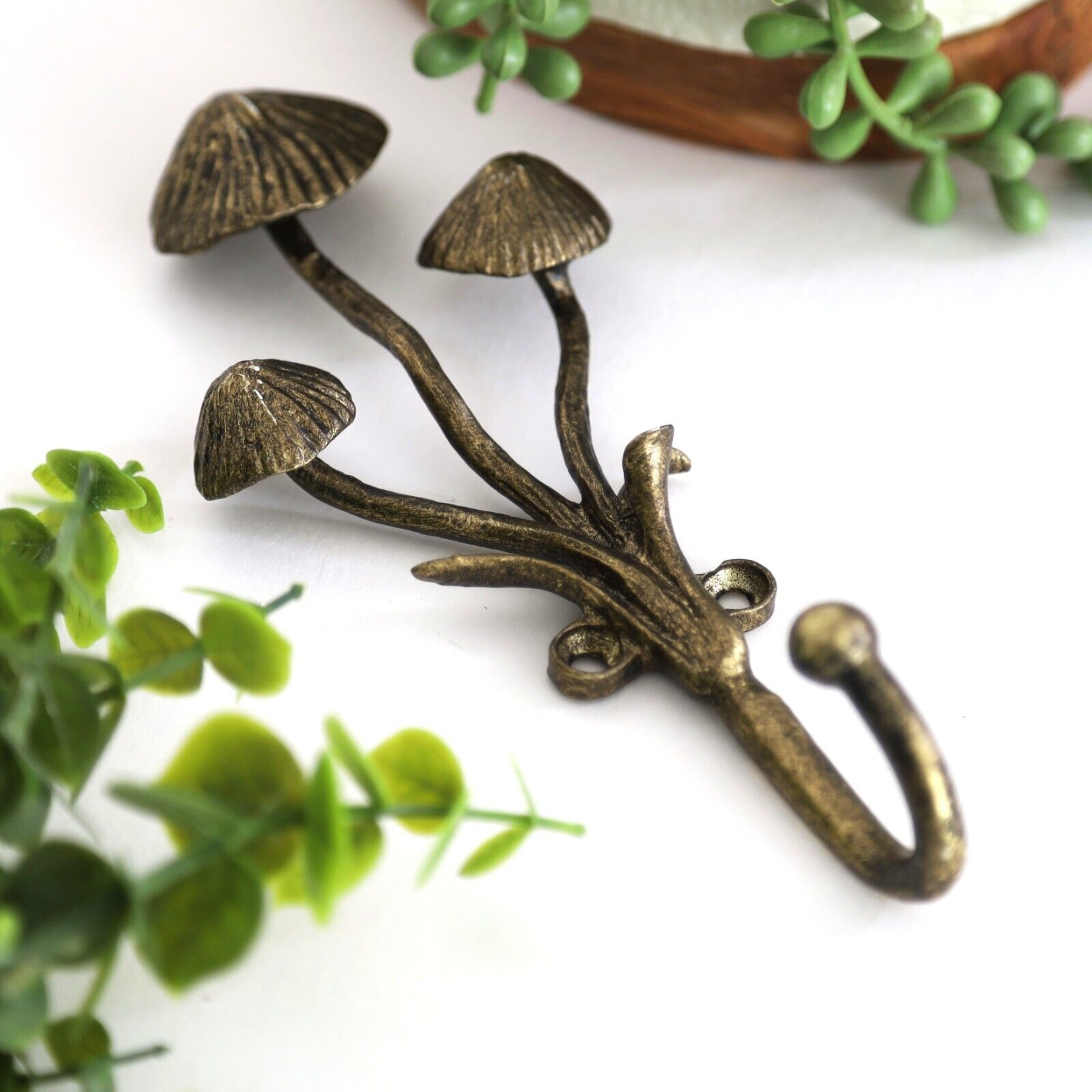 Antique Bronze Mushrooms Decor Metal Leads Coat Keys Wall Mounted Hanger Hook