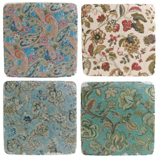 Ceramic Coasters Set of 4 Floral Cork Backed Coasters Table Decor Mats