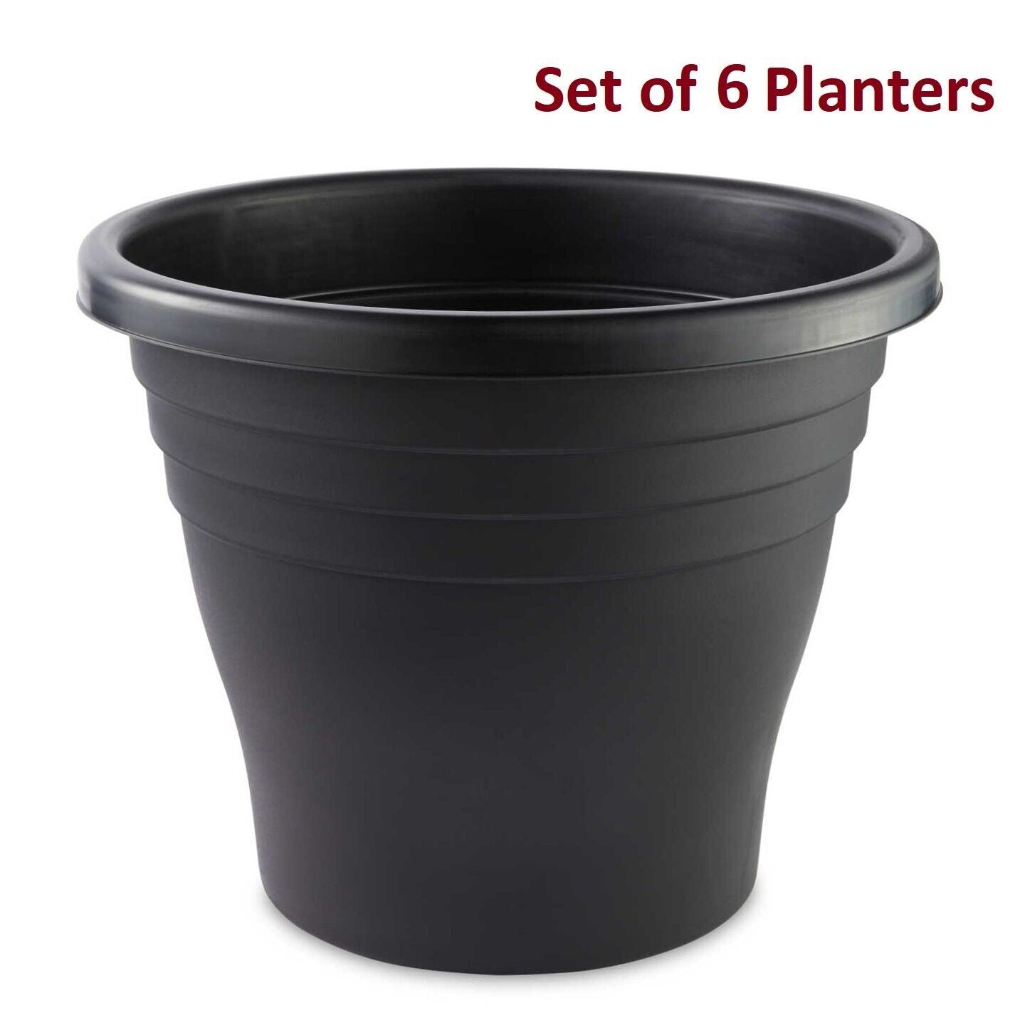 Set of 6 Black Plastic Planter 30cm Round Ascot Flower Plant Garden Pot