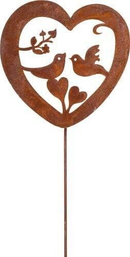 2Pc Outdoor Rustic Rusty Metal Spike Love Bird Garden Plaque Silhouette Ornament