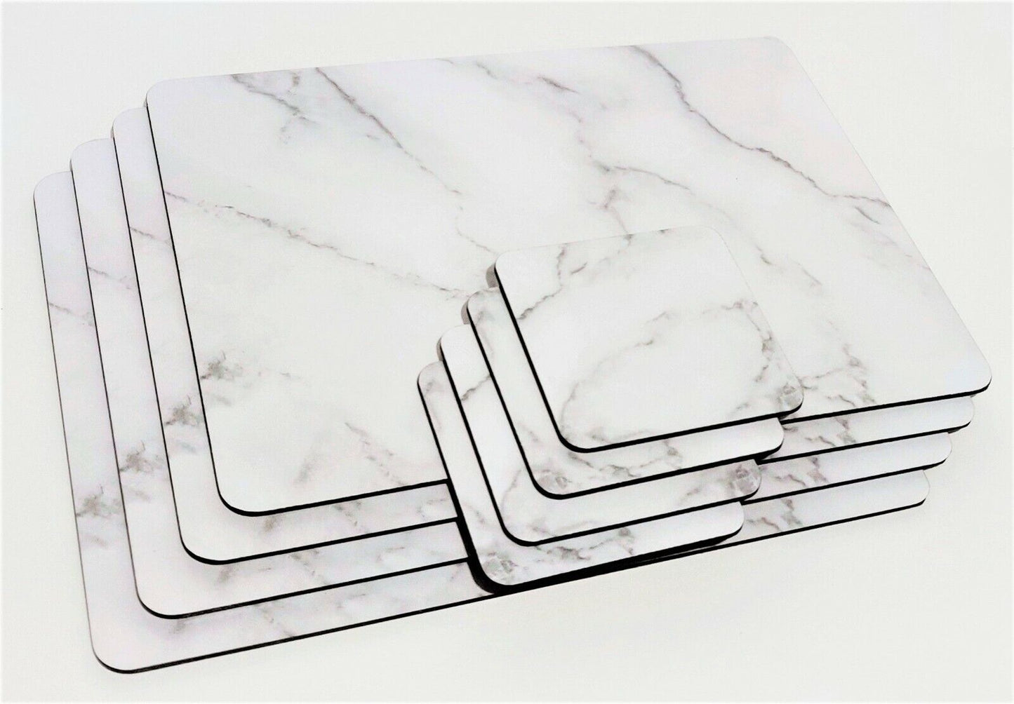 Marble Effect Geometric PVC Tablecloth Table Placemats Coasters Set Cork Mats