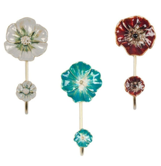 Meta Floral Wall Hooks Gold Enamel Hand Painted Petals Scarf Coat Hanger