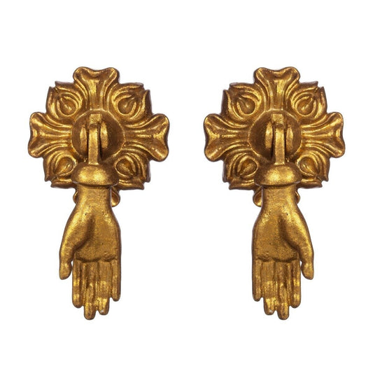 Set of 2 Gold Metal Drawer Door Pulls Cabinets Knobs Pendant Handles Vintage