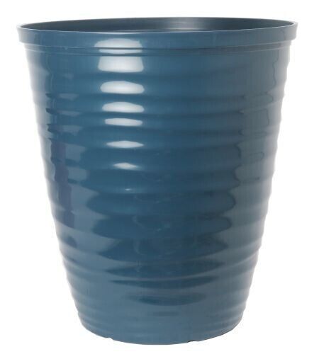 Set of 2 Gloss Blue Plastic Plant Pot 28cm Tall Round Gloss 12L Garden Planter